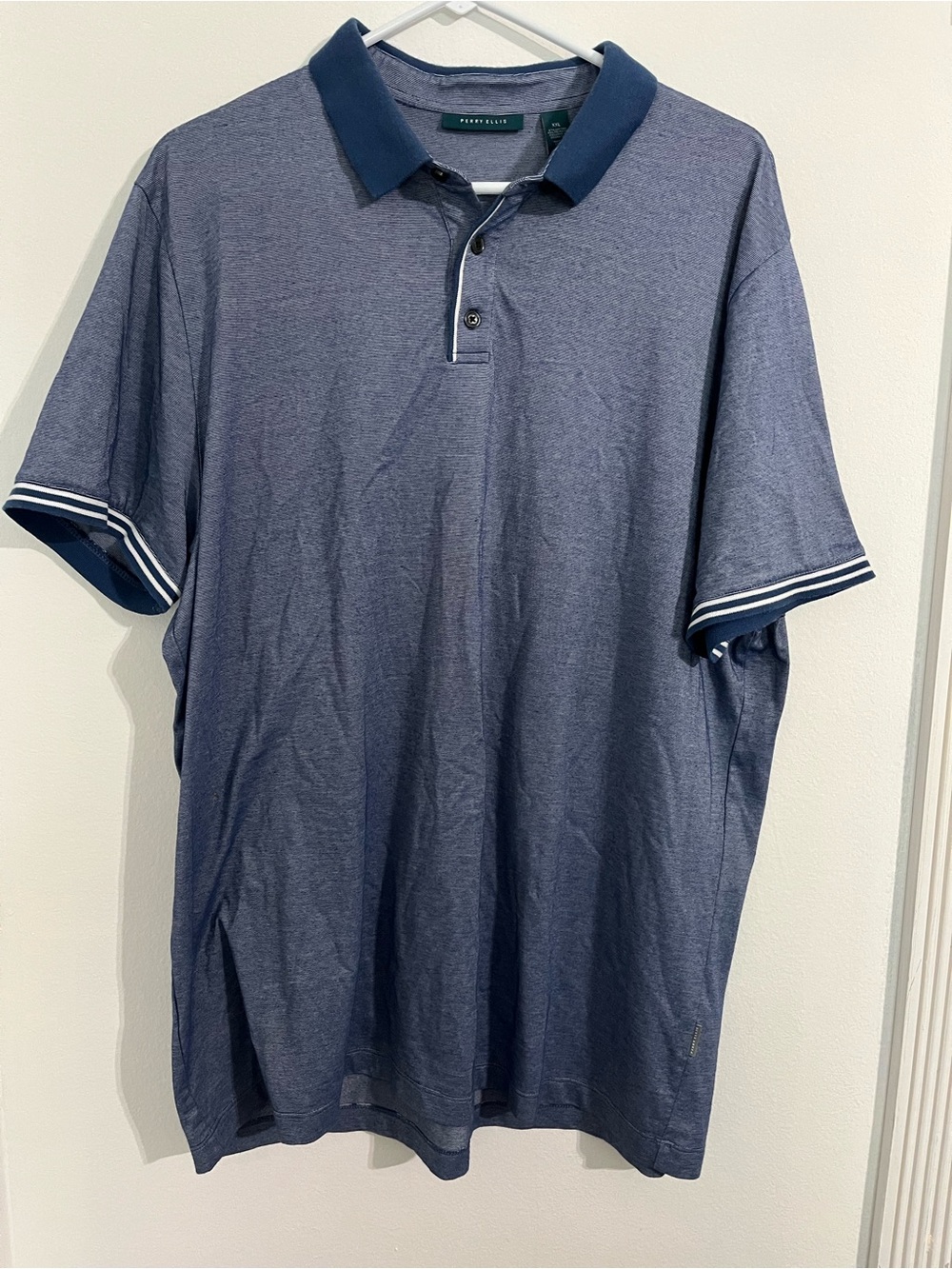 Perry Ellis Heathered Blue Polo with Contrasting Collar